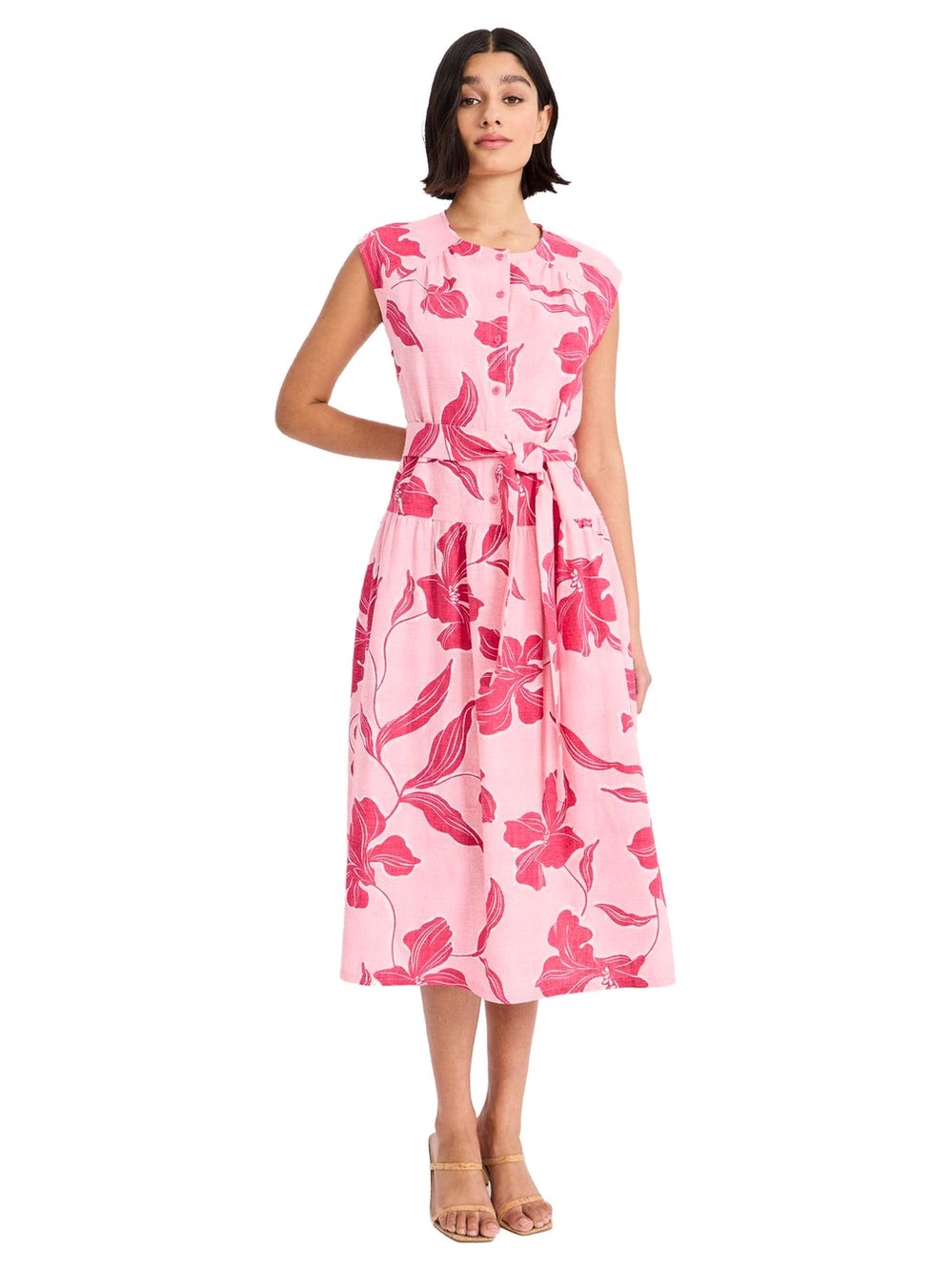 NWT Nordstrom Maggy London Tonia Floral Linen Blend Sleeveless Midi Dress in S